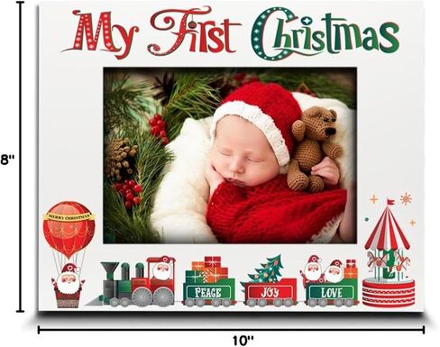 BELLA BUSTA-My First Christmas Picture Frame-Babys 1st Christmas-The Santa Train -Merry Christmas-Peace-Joy-Love-UV Print Picture Frame (4x6 Vertical) in Kuwait