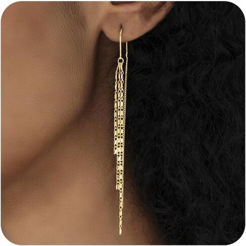 Ritach Silver and Gold Dangle Earrings for Women Minimalist Long Silver Dangle Drop Tassel Threader Earrings for Prom in Saudi Arabia