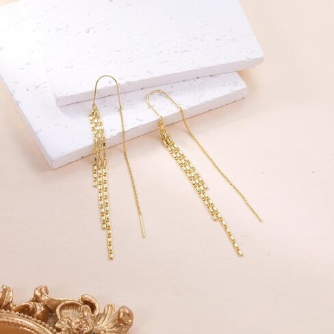 Ritach Silver and Gold Dangle Earrings for Women Minimalist Long Silver Dangle Drop Tassel Threader Earrings for Prom in Saudi Arabia