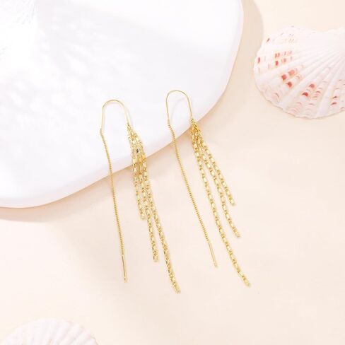 Ritach Silver and Gold Dangle Earrings for Women Minimalist Long Silver Dangle Drop Tassel Threader Earrings for Prom in Saudi Arabia