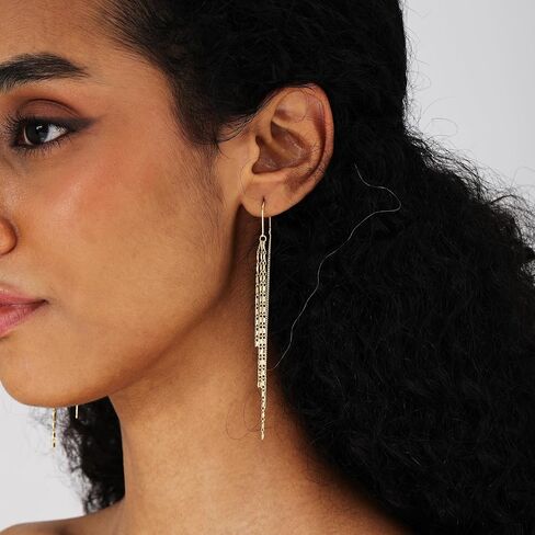 Ritach Silver and Gold Dangle Earrings for Women Minimalist Long Silver Dangle Drop Tassel Threader Earrings for Prom in Saudi Arabia