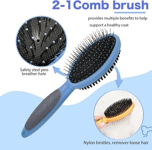 8 In 1 Cat Grooming Brushes for Short Hair, Cat Steam Brush, Bristle Shedding Brush, Flea Comb, Pet Grooming Glove, Dog Self Cleaning Brush for Short Haired Dogs Cats (short hair brush-blue) in Saudi Arabia