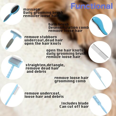 8 In 1 Cat Grooming Brushes for Short Hair, Cat Steam Brush, Bristle Shedding Brush, Flea Comb, Pet Grooming Glove, Dog Self Cleaning Brush for Short Haired Dogs Cats (short hair brush-blue) in Saudi Arabia