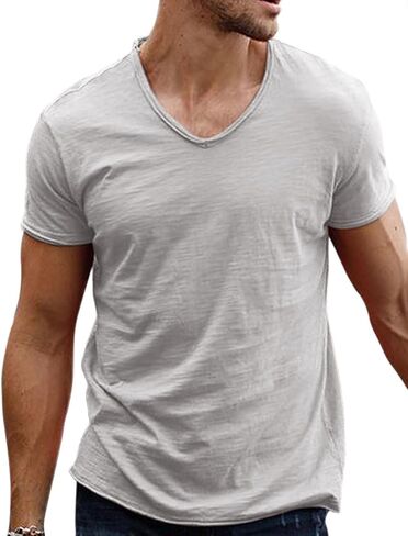Mens V Neck Breathable Slim Fit Short Sleeve Casual Athletic Shirts in Saudi Arabia