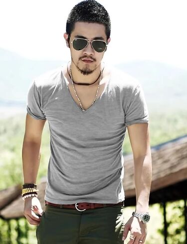 Mens V Neck Breathable Slim Fit Short Sleeve Casual Athletic Shirts in Saudi Arabia