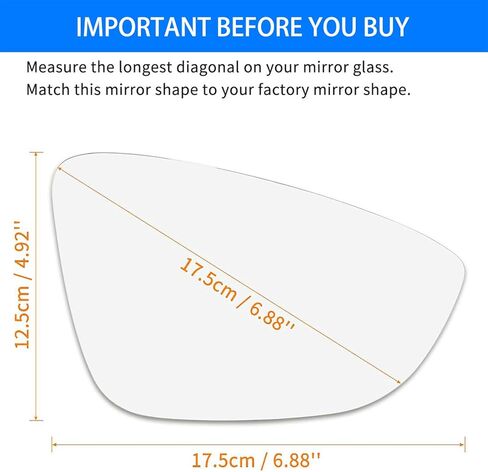 TOP-VIGOR 1-Pack Passenger Side Heated Mirror Glass Compatible with 2009-2016 Volkswagen CC, 2009-2016 Volkswagen Eos, 2012 Volkswagen Passat, Right Side View Convex Mirror with Backing Plate in Kuwait