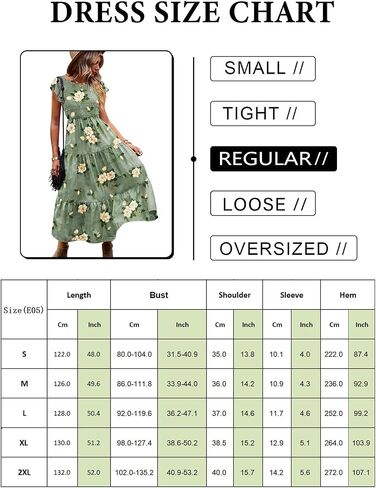 YESNO Women Summer Dresses Ruffle Cap Sleeve Casual Dress Boho Smocked Bodice Floral Dress with Pockets E05 in Saudi Arabia