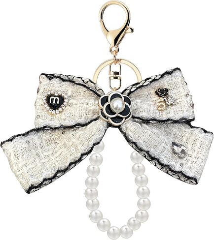 Cute Bling Camellia Flower Keychain with Bow Charms for Women's Handbags - camellia flower bag charms in Saudi Arabia