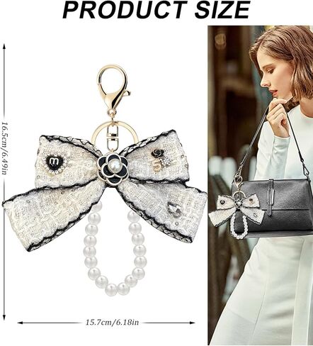 Cute Bling Camellia Flower Keychain with Bow Charms for Women's Handbags - camellia flower bag charms in Saudi Arabia
