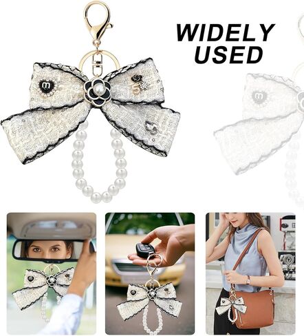 Cute Bling Camellia Flower Keychain with Bow Charms for Women's Handbags - camellia flower bag charms in Saudi Arabia