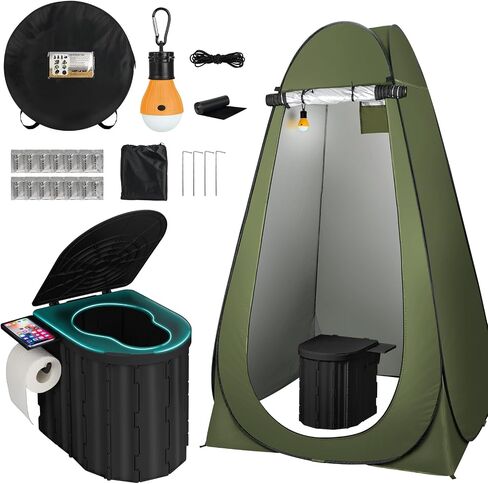 Portable Camping Toilet with Pop-Up Privacy Tent, 12-inch Toilet Seat, Outdoor Portable Folding Toilet Potty for Adults Load Capacity of 400 Lbs, Camp Bathroom Emergency Use in Saudi Arabia