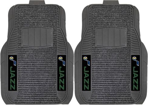 FANMATS 13849 Utah Jazz 2-Piece Deluxe Car Mat Set, Vinyl Trim and Colored Team Logo, Dual Rib Charcoal Carpet, Trimmable Edges in Saudi Arabia