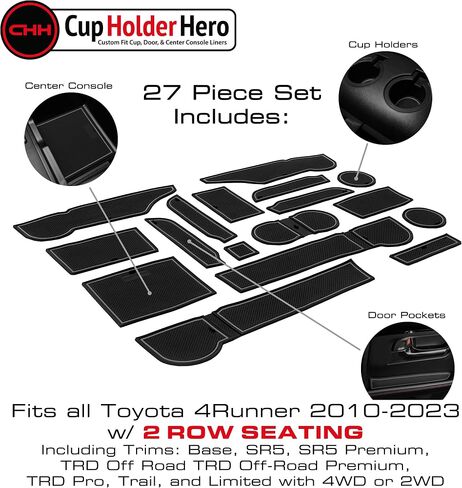 CupHolderHero يناسب ملحقات Toyota RAV4 2013-2018، حشوات حامل أكواب داخلية مضادة للانزلاق ومضادة للغبار، سجادات بطانة وحدة التحكم المركزية، وبطانات جيب الباب، مجموعة 16 قطعة (زخرفة رمادية) in Kuwait