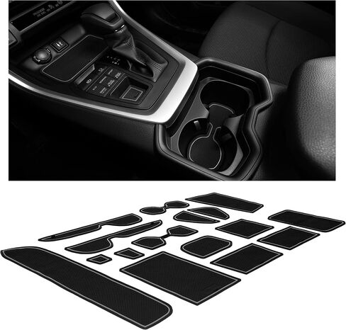 CupHolderHero يناسب ملحقات Toyota RAV4 2013-2018، حشوات حامل أكواب داخلية مضادة للانزلاق ومضادة للغبار، سجادات بطانة وحدة التحكم المركزية، وبطانات جيب الباب، مجموعة 16 قطعة (زخرفة رمادية) in Kuwait