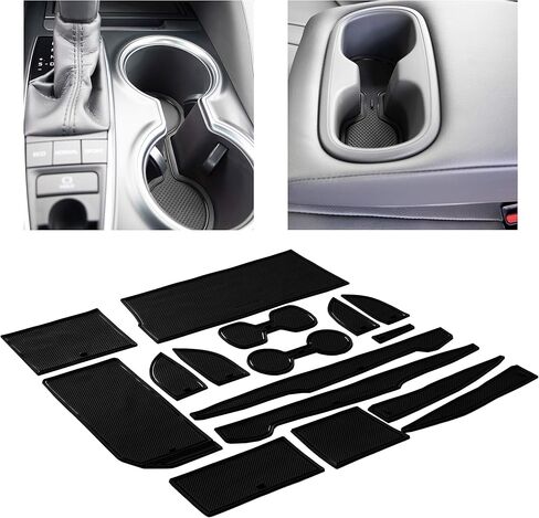 CupHolderHero يناسب ملحقات Toyota RAV4 2013-2018، حشوات حامل أكواب داخلية مضادة للانزلاق ومضادة للغبار، سجادات بطانة وحدة التحكم المركزية، وبطانات جيب الباب، مجموعة 16 قطعة (زخرفة رمادية) in Kuwait