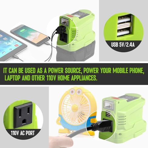 UNIKI 150W Powered Inverter Generator for Ryobi 18V Lithium Battery,for ryobi Battery Inverter Power Station with 2-USB&AC 110V-120v,200LM LED Light, USB Cable in Saudi Arabia