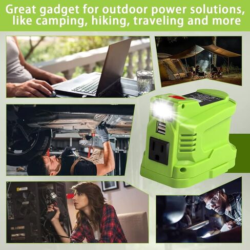 UNIKI 150W Powered Inverter Generator for Ryobi 18V Lithium Battery,for ryobi Battery Inverter Power Station with 2-USB&AC 110V-120v,200LM LED Light, USB Cable in Saudi Arabia