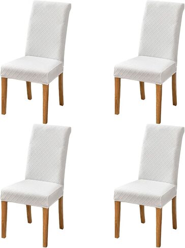 SoulFeel Set of 4 Lattice Chair Covers, Removable and Washable Stretch Spandex Jacquard Parsons Dining Room Chair Seat Protector Slipcovers for Kitchen (Solid White) in Kuwait