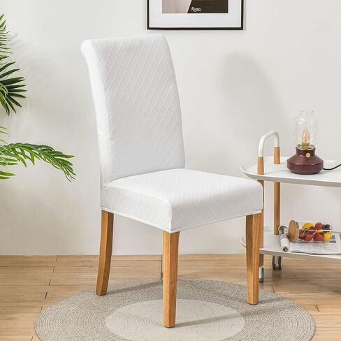 SoulFeel Set of 4 Lattice Chair Covers, Removable and Washable Stretch Spandex Jacquard Parsons Dining Room Chair Seat Protector Slipcovers for Kitchen (Solid White) in Kuwait