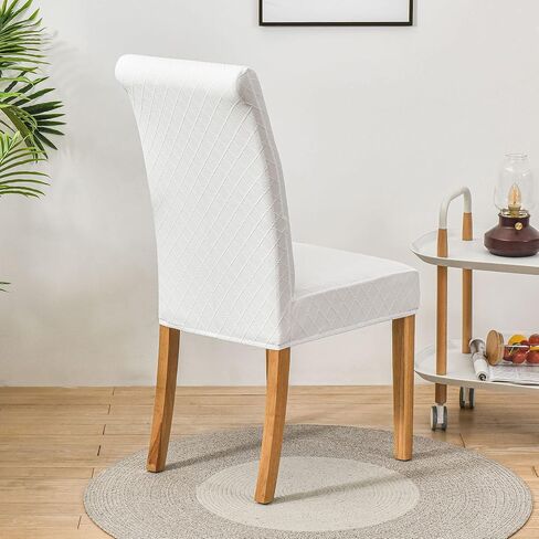 SoulFeel Set of 4 Lattice Chair Covers, Removable and Washable Stretch Spandex Jacquard Parsons Dining Room Chair Seat Protector Slipcovers for Kitchen (Solid White) in Kuwait