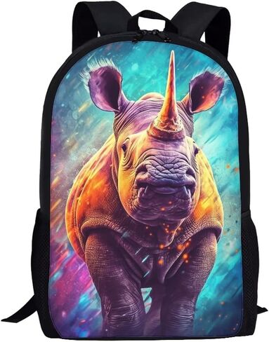 Black Kids Animal Rhino Backpack for Boys Girls Lightweight Comfy Padded Durable Elementary School Backpack 17 Inch Novelty Student Child Personalized Bookbag in Saudi Arabia