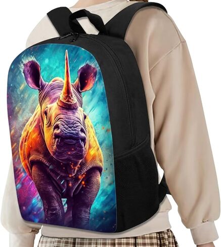 Black Kids Animal Rhino Backpack for Boys Girls Lightweight Comfy Padded Durable Elementary School Backpack 17 Inch Novelty Student Child Personalized Bookbag in Saudi Arabia