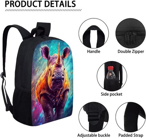 Black Kids Animal Rhino Backpack for Boys Girls Lightweight Comfy Padded Durable Elementary School Backpack 17 Inch Novelty Student Child Personalized Bookbag in Saudi Arabia