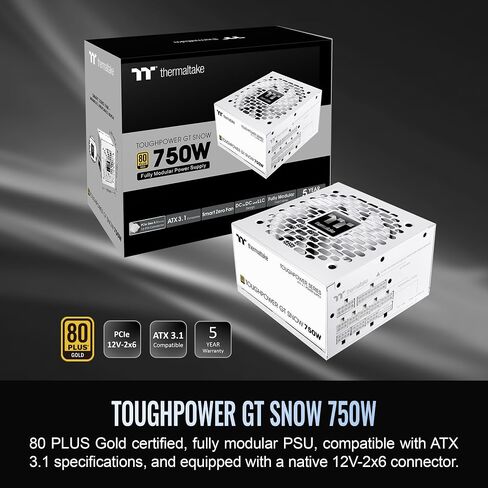 Thermaltake Toughpower GT 750W ATX 3.1 مصدر طاقة قياسي؛ 80 بالإضافة إلى كفاءة الذهب؛ مروحة ذكية بدون مروحة؛ موصل PCIe 5.1 أصلي بقدرة 300 وات؛ PS-TPT-0750FNFAGU-3; ضمان لمدة 5 سنوات in Kuwait