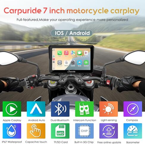 Carpuride W603 Motorcycle Carplay Screen, Wireless CarPlay & Android Auto for Moto, Remote Control，6.3" Waterproof Touchscreen, BT Trans, GPS Navigation, Siri, G00gle Assistant in Saudi Arabia