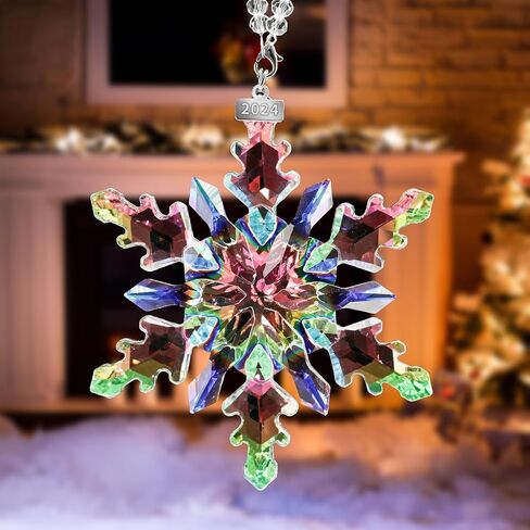 2024 Annual Edition Snowflake Crystal Christmas Ornaments,Christmas Tree Ornaments Crystal Sun Catcher Home Hanging Decor(2024Colorful) (2024Colorful) in Saudi Arabia