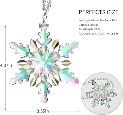2024 Annual Edition Snowflake Crystal Christmas Ornaments,Christmas Tree Ornaments Crystal Sun Catcher Home Hanging Decor(2024Colorful) (2024Colorful) in Saudi Arabia