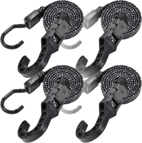 4 Pack 36 inch Heavy Duty Outdoor Bungee Cords with Hooks - Quick Adjustable, Long Lasting Rubber Bungee Cords with Hooks for Luggage, Tarp, Outdoor (Gray) in Saudi Arabia