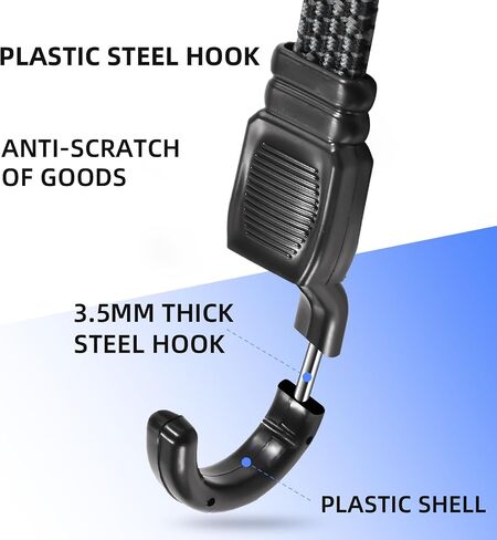 4 Pack 36 inch Heavy Duty Outdoor Bungee Cords with Hooks - Quick Adjustable, Long Lasting Rubber Bungee Cords with Hooks for Luggage, Tarp, Outdoor (Gray) in Saudi Arabia