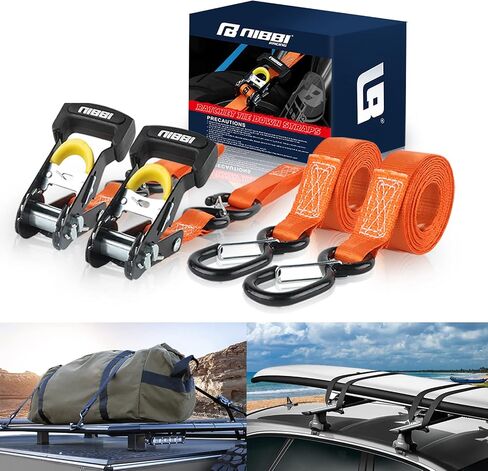 NIBBI Ratchet Tie Down Straps - Secure Your Cargo with Heavy-Duty 1" x 6' Straps, S Hooks, and Safety Clips - Ideal for Moving Boats, Kayaks, ATVs, Set of 2 in Saudi Arabia