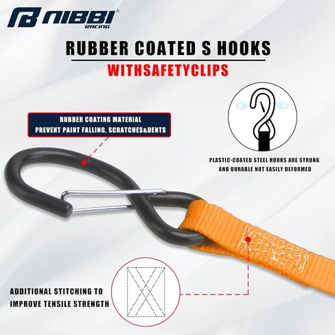 NIBBI Ratchet Tie Down Straps - Secure Your Cargo with Heavy-Duty 1" x 6' Straps, S Hooks, and Safety Clips - Ideal for Moving Boats, Kayaks, ATVs, Set of 2 in Saudi Arabia