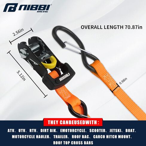 NIBBI Ratchet Tie Down Straps - Secure Your Cargo with Heavy-Duty 1" x 6' Straps, S Hooks, and Safety Clips - Ideal for Moving Boats, Kayaks, ATVs, Set of 2 in Saudi Arabia