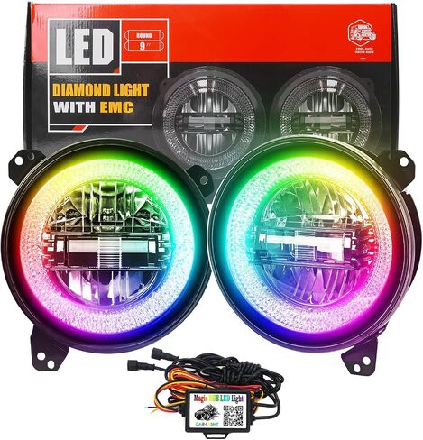 DOT Approved 9" Inch RGB Halo Led Round Headlights [DIY RGB Color] Compatible with Jeep Wrangler JL Sport Rubicon Sahara 2018-2021 in Saudi Arabia
