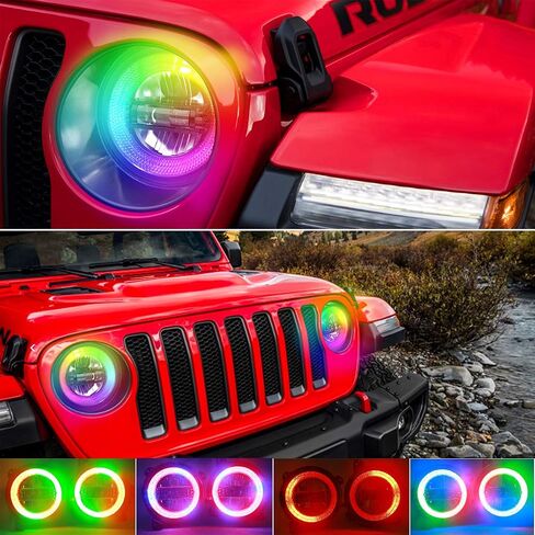 DOT Approved 9" Inch RGB Halo Led Round Headlights [DIY RGB Color] Compatible with Jeep Wrangler JL Sport Rubicon Sahara 2018-2021 in Saudi Arabia
