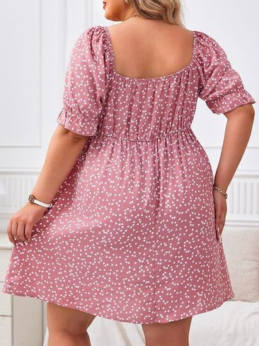 SOLY HUX Womens Plus Size Summer Dresses Sweetheart Neck Puff Short Sleeve Tie Swing A Line Midi Dress in Kuwait