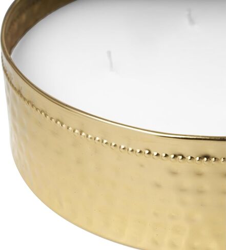 Deco 79 Metal Decorative Candle Jasmine Scented Wide Hammered 60 oz 4 Wick Aromatherapy Candle with White Wax, Wax Aromatherapy Candle 9" x 9" x 3", Gold in Saudi Arabia