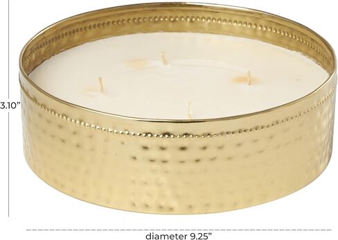Deco 79 Metal Decorative Candle Jasmine Scented Wide Hammered 60 oz 4 Wick Aromatherapy Candle with White Wax, Wax Aromatherapy Candle 9" x 9" x 3", Gold in Saudi Arabia