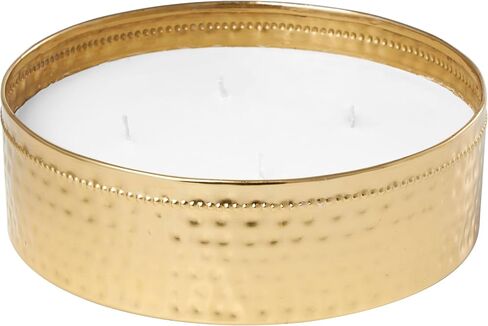 Deco 79 Metal Decorative Candle Jasmine Scented Wide Hammered 60 oz 4 Wick Aromatherapy Candle with White Wax, Wax Aromatherapy Candle 9" x 9" x 3", Gold in Saudi Arabia