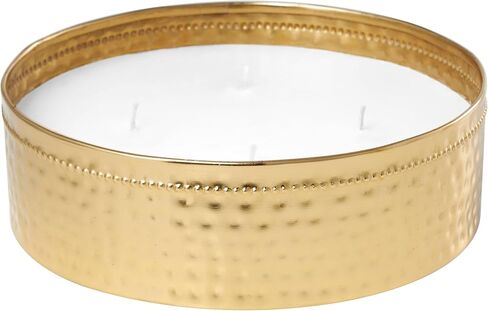 Deco 79 Metal Decorative Candle Jasmine Scented Wide Hammered 60 oz 4 Wick Aromatherapy Candle with White Wax, Wax Aromatherapy Candle 9" x 9" x 3", Gold in Saudi Arabia