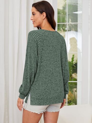 بلايز نسائية موضة خريف 2023 سويت شيرت للنساء سترات قمصان طويلة الأكمام رقبة على شكل حرف V ملابس للسيدات بلوزات كاجوال أنيقة تونيك عصري أخضر X-Large in Kuwait