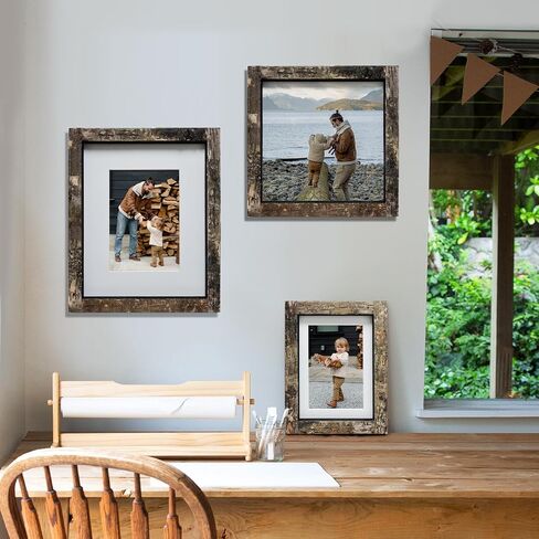 Eosglac Rustic 8x8 Picture Frames Wood, Square Wooden Photo Frame 8 x 8 with Natural Birch Bark Surface Farmhouse Decor for Tabletop Gallery Wall Hanging in Saudi Arabia