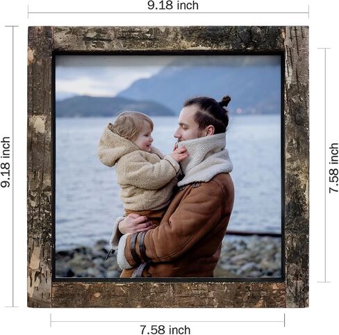 Eosglac Rustic 8x8 Picture Frames Wood, Square Wooden Photo Frame 8 x 8 with Natural Birch Bark Surface Farmhouse Decor for Tabletop Gallery Wall Hanging in Saudi Arabia