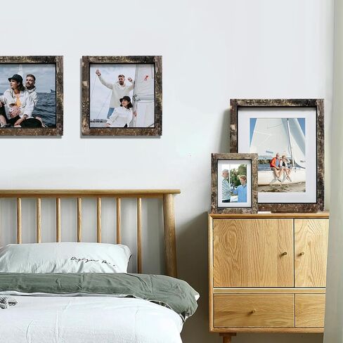 Eosglac Rustic 8x8 Picture Frames Wood, Square Wooden Photo Frame 8 x 8 with Natural Birch Bark Surface Farmhouse Decor for Tabletop Gallery Wall Hanging in Saudi Arabia