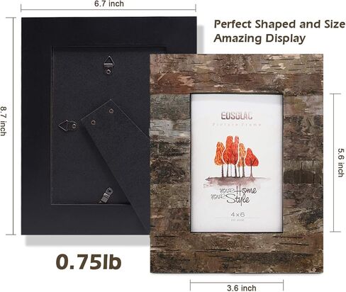 Eosglac Rustic 8x8 Picture Frames Wood, Square Wooden Photo Frame 8 x 8 with Natural Birch Bark Surface Farmhouse Decor for Tabletop Gallery Wall Hanging in Saudi Arabia