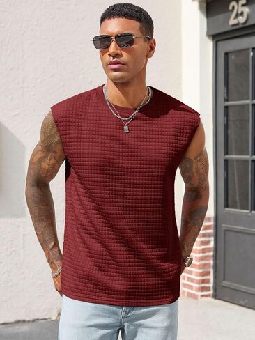 Runcati Men's Workout Tank Tops Waffle Casual Sleeveless T Shirts Gym Cut Off Beach Summer Tee in Saudi Arabia