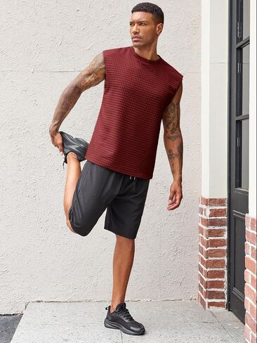 Runcati Men's Workout Tank Tops Waffle Casual Sleeveless T Shirts Gym Cut Off Beach Summer Tee in Saudi Arabia